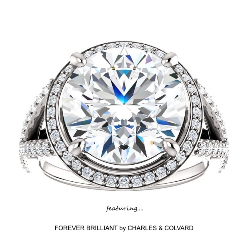 5.50 Carat Moissanite Split Shank Halo Style Ring